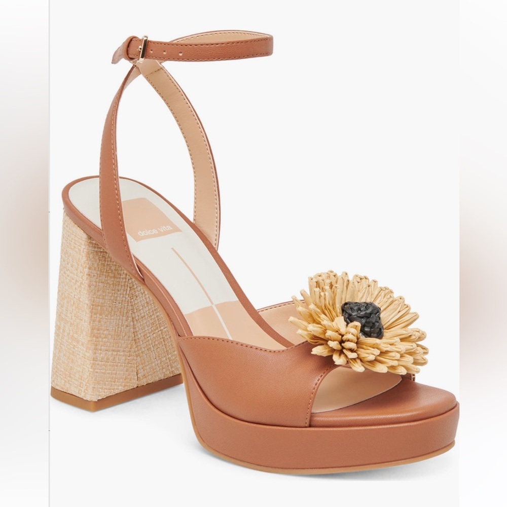 Dolce Vita Paulos Platform Sandals Saddle Stella Tan Women’s 10 Floral Accent - Picture 3 of 11